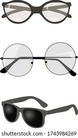A set of glasses isolated. Vector glasses model icons. Sunglasses, glasses, isolated on white background.