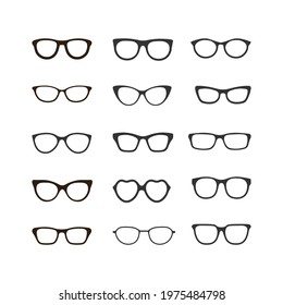 A set of glasses isolated. Vector glasses model icons. Sunglasses, glasses, isolated on white background. Silhouettes. Various shapes - stock illustration.	