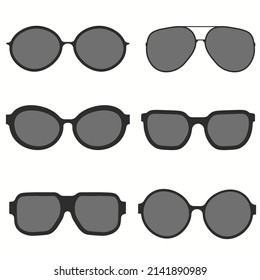 A set of glasses isolated. Vector glasses model icons. Sunglasses, glasses, isolated on white background. Silhouettes