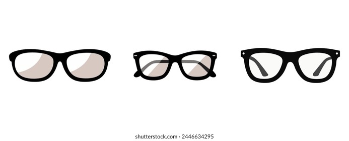 A set of glasses isolated. Vector glasses model icons. Sunglasses, glasses, isolated on white background. Silhouettes. Various shapes - stock illustration.