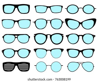 A set of glasses isolated. Vector glasses model icons. Sunglasses, glasses, isolated on white background. Various shapes - stock vector. EPS