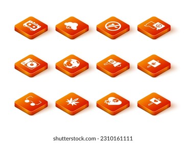 Set Glasses, Marijuana, Vinyl player, Yin Yang símbolo, Love peace, Megaphone, Peace e icon. Vector