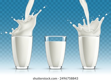 Un juego de vasos con leche. Ilustración vectorial