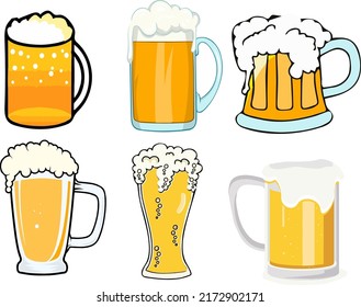 Set of glasses mugs of beer in different styles