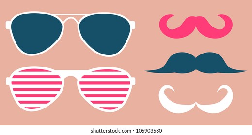 Set of glasses and mustaches