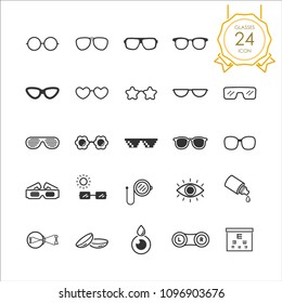 Set of glasses and optometry icons on white background, Vector illustration.