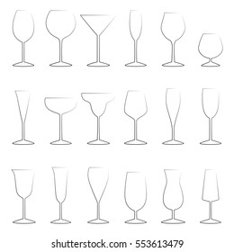 Set of glasses outlines, vector illustration
