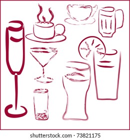 A set of glasses for parties, bars and cafes