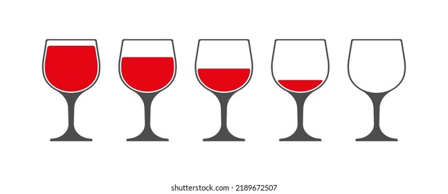 A set of glasses with red wine. An illustration template for a wine list, logo, sticker, brand or label. Icon for websites and applications. Flat style