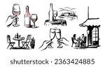 Set glasses with red wine. Winery theme. Cafe