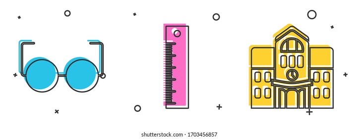 Icono de montaje de Glasses, Ruler y School. Vector