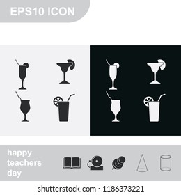 Set of glasses silhouette flat black and white vector icon.