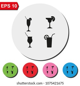 Set of glasses silhouette flat round colorful vector icon.
