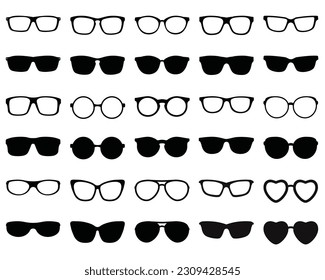 Set of Glasses Silhouette, Sunglasses Vector, Icons