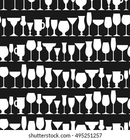 Set of  glasses. Silhouettes. Seamless pattern. Vector illustration