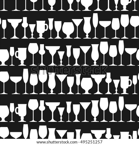 Set of  glasses. Silhouettes. Seamless pattern. Vector illustration