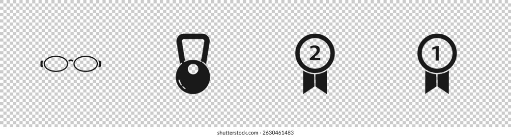 Set Glasses for swimming, Kettlebell, Medal and  icon. Vector