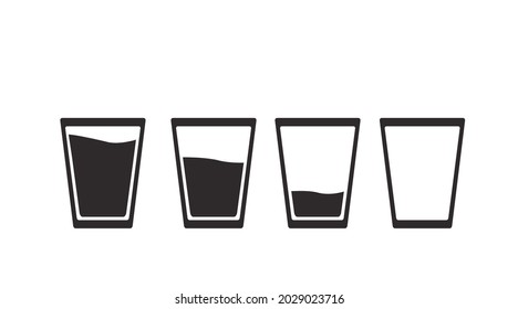 Set of Glasses. Vector isolated editable black and white illusteration set of glasses with different liquid amounts