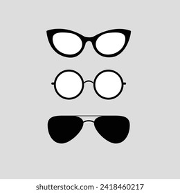Un conjunto de vectores de gafas. Iconos del modelo de gafas vectoras. Gafas de sol, gafas. Diversas formas - ilustración de stock. 