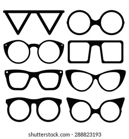set of glasses vector on white background , hipster accessory,
