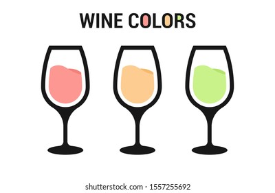 Set of glasses with wine. Red, white and muscat wine. Vector