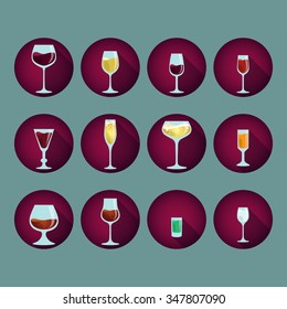 set of glasses of wine and strong drinks