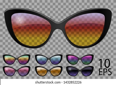 Set glasses.butterfly cat eye shape.transparent different color.sunglasses.3d graphics.rainbow chameleon  pink  blue  purple  yellow  red  green  orange  black.unisex women men