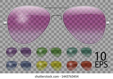 Set glasses.Police drops aviator shape.transparent different color.sunglasses.pink blue purple yellow  red  green.unisex women  men