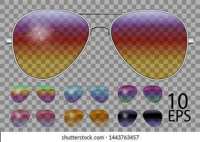 Set glasses.Police drops aviator shape.transparent different color.sunglasses.rainbow chameleon  pink  blue  purple  yellow  red  green  orange  black.unisex women men