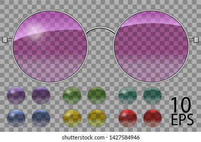 Set glasses.teashades round shape.transparent different color .pink blue purple yellow  red  green.sunglasses.3d graphics.unisex  women men.