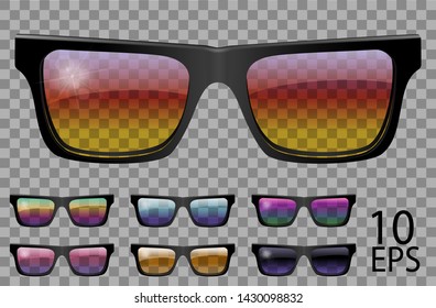 Set glasses.trapezoid shape.transparent different color.sunglasses.3d graphics.rainbow chameleon  pink  blue  purple  yellow  red  green  orange  black.unisex women men