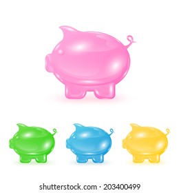 Set of glassy moneyboxes isolated on white background, illustration.
