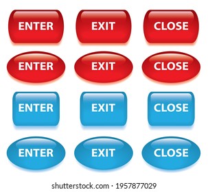 set of glassy vector buttons - red and blue