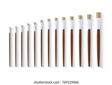 set of glaze paint brushes, collection of color painting accessory, artist tools, vector illustration