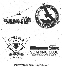 Set of Gliding club retro badge. Concept for shirt, print, seal, overlay or stamp. Typography design- stock vector. Soaring club design with glider silhouette. 