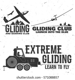 Set of Gliding club retro badge. Concept for shirt, print, seal, overlay or stamp. Typography design- stock vector. Gliding and Soaring club design with glider silhouette.