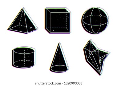 Set of glitch black geometry figure and space inside. Eps10 vector.