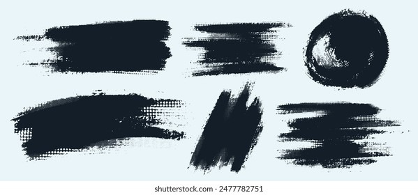 Set of glitch distorted grunge old shape. Vector black noise grunge logo. Modern trendy defect error shapes. Grunge textured. Glitch frame illustration. Collection of distressed effect vector shapes.