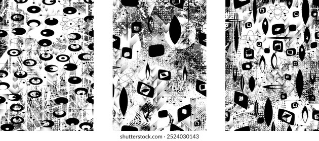 Satz von glitch verzerrten Grunge Overlay Texturen. Sammlung von überlagernden Texturen mit Rasterpunkten, Kratzern und Linien .Screen Print Vektor Schichten Pack. Overlays mit farbiger strukturierter Oberfläche