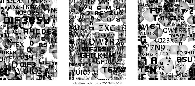 Conjunto de texturas de fondo grungy distorsionado de glitch . Cyber punk colección de texturas con puntos de semitono, Formas fallidas, texturas y líneas. Fondos de Vector de impresión de pantalla
