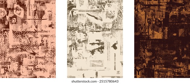 Conjunto de texturas de fondo grungy distorsionado de glitch . Cyber punk colección de texturas con puntos de semitono, Formas fallidas, texturas y líneas. Fondos de Vector de impresión de pantalla
