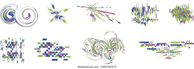 Set of Glitch effect. Abstract pixel . Vector illustration
