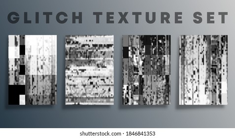 Set of glitch texture template for the banner, flyer, poster, cover brochure, and other backgrounds. Vector illustration.