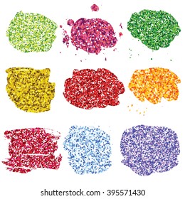 Set of glitter colorful blots. Vector illustration.