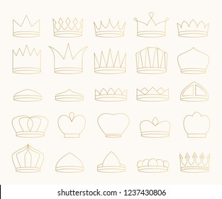 Set of glitter crowns. Vector icons. Isolated.