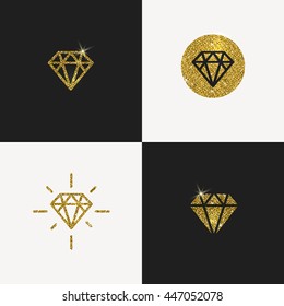 Set of Glitter gold diamond emblems. Vector illustration.