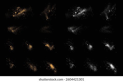Set of glitter gold illustration. Golden confetti sparkle effect gold glitter grainy texture background collection