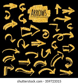 Set of glitter golden arrows. Vector illustration for your design