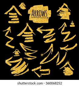 Set of glitter golden arrows. Vector illustration for your design