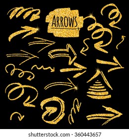 Set of glitter golden arrows. Vector illustration for your design